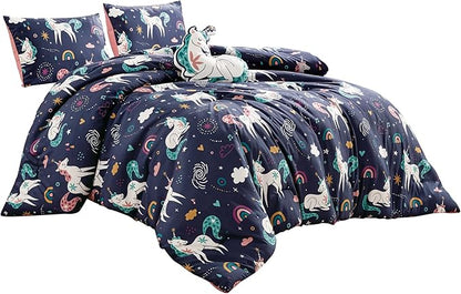 for Kids Unicorn Magic 4-Piece Comforter Set - Beautiful Motif Design Bedding Set with Embrodery Print