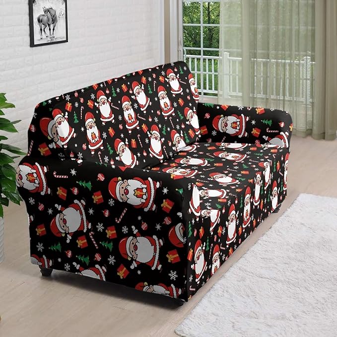 FKELYI Christmas Decorations Indoor Easy Going Stretch Sofa Slipcover Santa Claus Sofa Couch Cover Comfortable Furniture Protector L