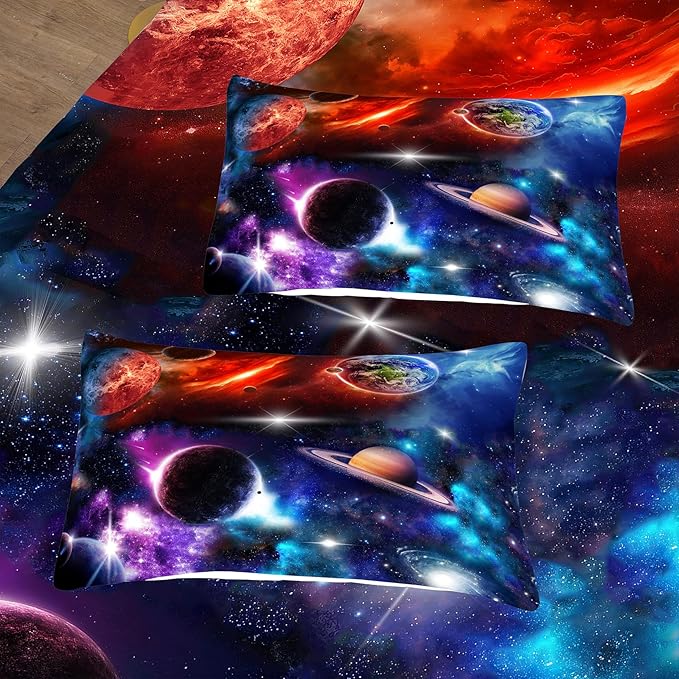 NINENINE Space Comforter Sets Galaxy Bedding Purple Comforter Twin Size Bedding Sets for Girls Earth Planets Stars Theme Solar Comforter System Bed Set with 1 Comforter 1 Pillowcase