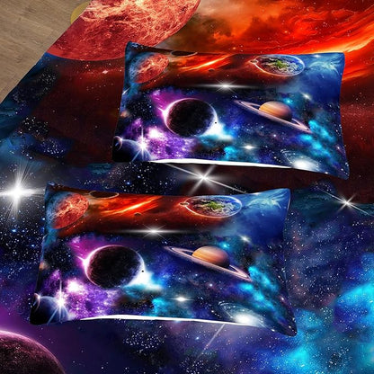 NINENINE Space Bedding Sets Queen Size for Girls Purple Galaxy Comforter Outer Space Earth Planets Stars Theme Solar Galaxy Bedding System Bed Set with 1 Space Comforter 2 Pillowcases