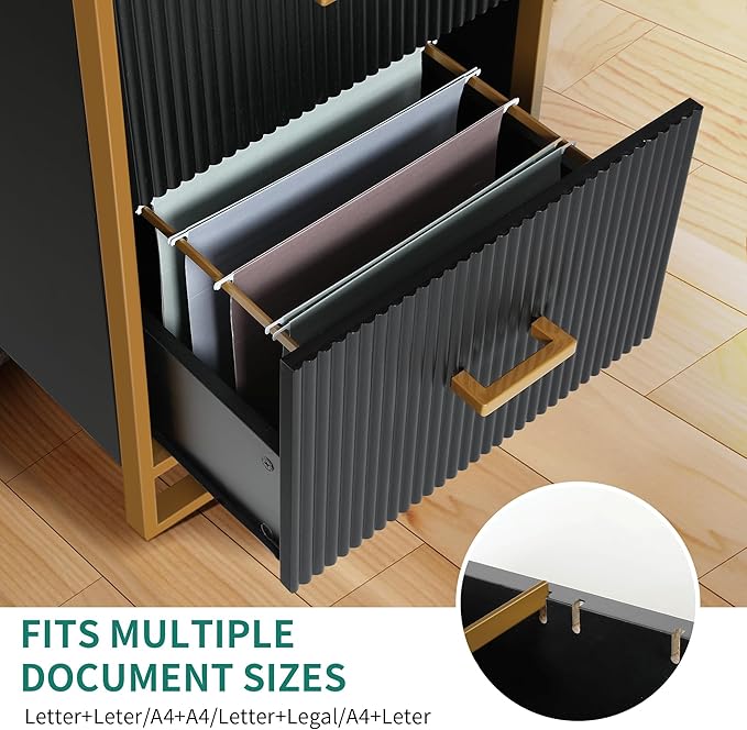 YITAHOME 2 Drawer File Cabinet, Lateral Filing Cabinet for Home Office, Black and Gold