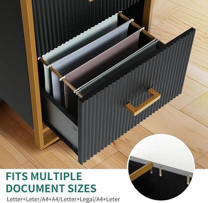 YITAHOME 2 Drawer File Cabinet, Lateral Filing Cabinet for Home Office, Black and Gold