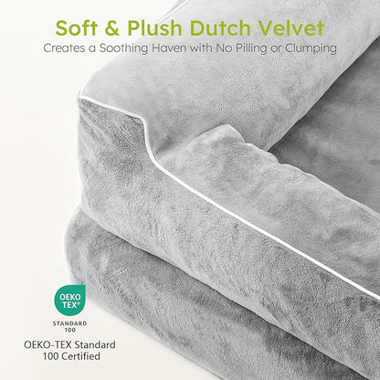 Jumbo Extra-Large Dog Bed, Orthopedic Gel Memory Foam, Waterproof with Removable Cover, 45" Dutch Velvet Sofa - Light Gray