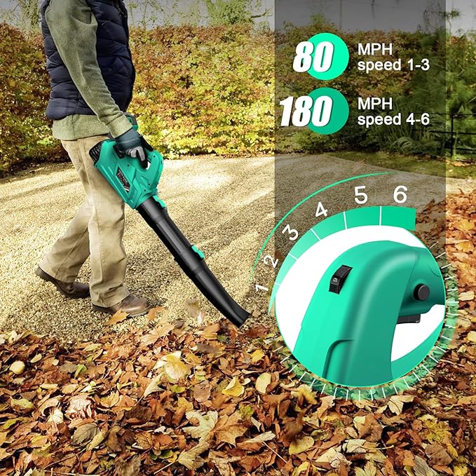 Leaf Blower - 320CFM 180MPH 21V Leaf Blower Cordless with 2 X 5.0 Ah Battery & Charger, Electric Leaf Blower Battery Powered Leaf Blower Lightweight for Snow Blowing & Lawn Care Yard Cleaning