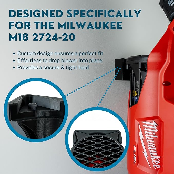 Wall Mount for Milwaukee M18 Fuel Leaf Blower | Compatible with Models 2724-20 and 2724-21 | Heavy Duty Hanger Hook Holder for Garage & Shed Organization | Mounting Bracket for Storage (Black)