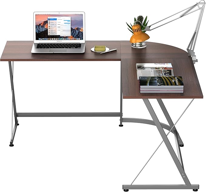 SHW L-Shaped Computer Gaming Desk, Walnut