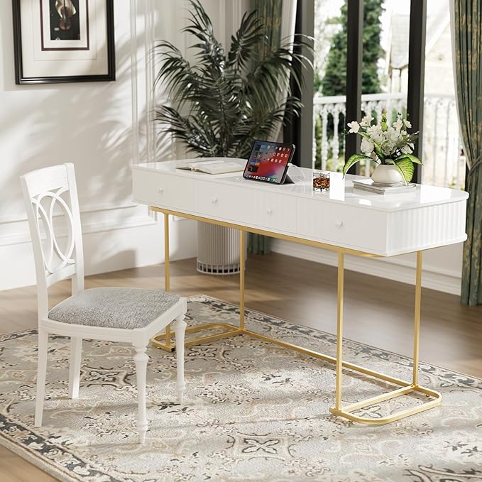 NicBex Laik-DW-00001-DX Desks, 48.26" W x 23.62" D x 30.7" H, Gold+White