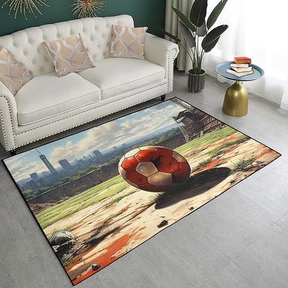 Football Rug - Football Decor for Boys Bedroom Soccer Rug for Play Area Football Printed Rug for Kids Room Basketball Rugs for Teen Boys Bedroom Playmat Area Rugs for Kids Rooms,2'5''×4'