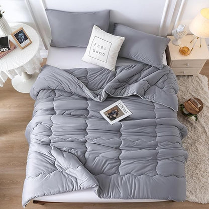 COTTEBED Ultra-Soft King Size Comforter Set, California Cal King Jersey Knit T-Shirt Feel Cozy Durable Cozy Fully Breathable Quilt Bedding Down Blanket and Pillowcase for All Season Use, Dark Gray