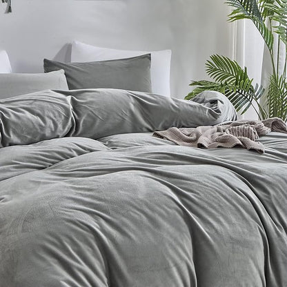 Wellboo Grey Velvet Comforter Sets Queen Size Women Men Solid Gray Fluffy Bedding Comforters Modern Dark Grey Plush Aesthetic Quilts Plain Gray Shaggy Dorm Blankets Minimalist Flannel Thick Sherpa Bed