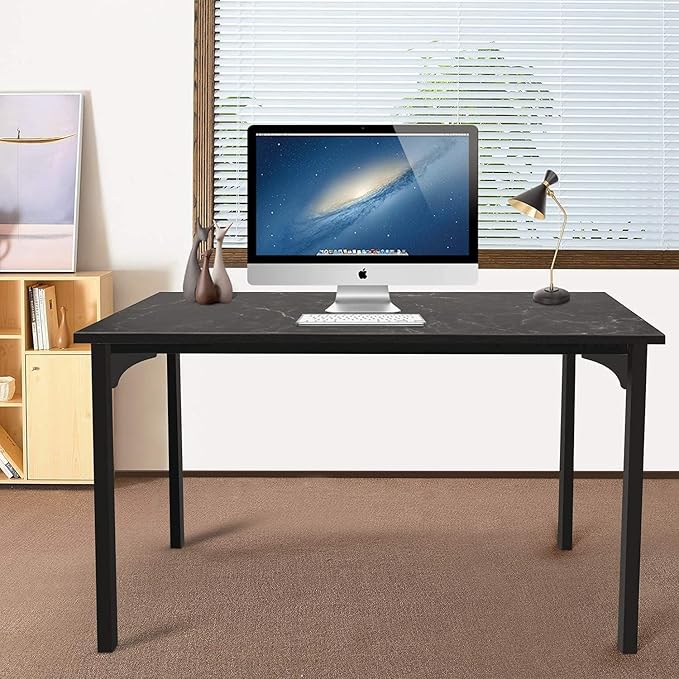 HealSmart Home Office Computer Desk, Modern Style Design with Headphone Hooks for Working, Writing and Gaming, Thickened 47 Inch, Black