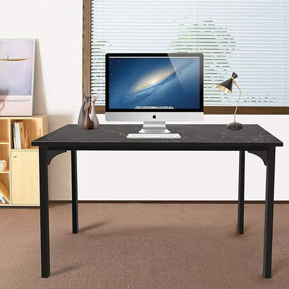 HealSmart Home Office Computer Desk, Modern Style Design with Headphone Hooks for Working, Writing and Gaming, Thickened 47 Inch, Black