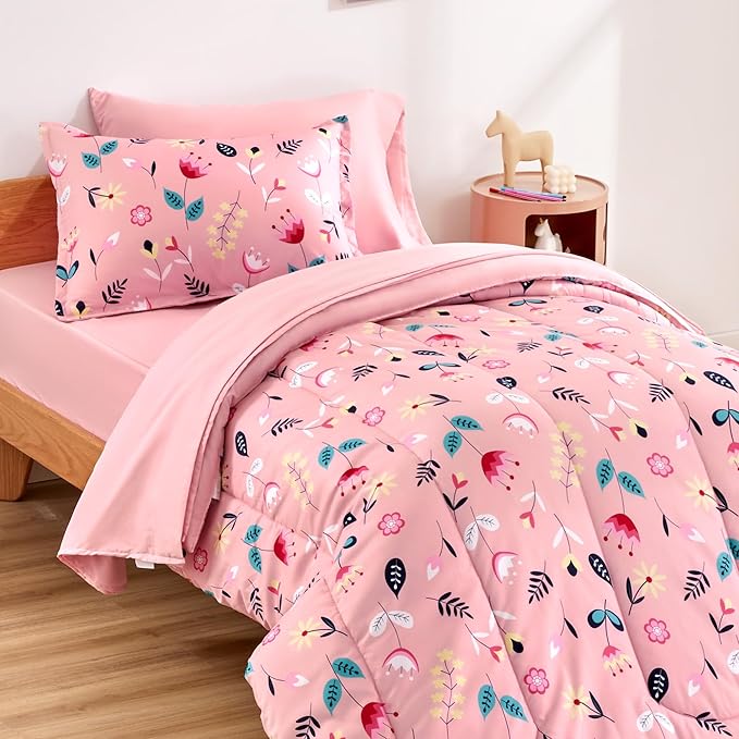 SLEEP ZONE Kids Bedding Full/Queen Comforter Set - Cute Printed for Boys, Girls, Teens, Super Soft, Fade Resistant (Pink Flower, Full/Queen)