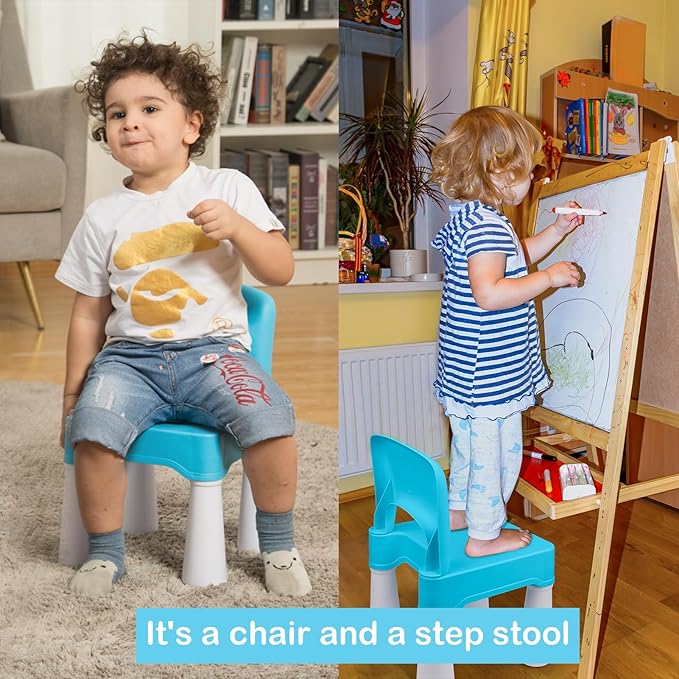 burgkidz Plastic Toddler Chair, Durable and Lightweight Kids Chair, 9.3" Height Seat, Indoor or Outdoor Use for Toddlers Boys Girls Blue