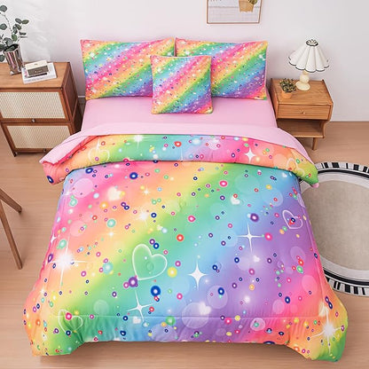 Twin Comforter set for Girls, Tie Dye Rainbow Comforter Twin, 6 Pcs Girls Bed in a Bag Twin, Kids Comforter Sets for Girls(1Comforter, 1Flat Sheet, 1Fitted Sheet, 1 Pillow Cover, 2Pillowcases)