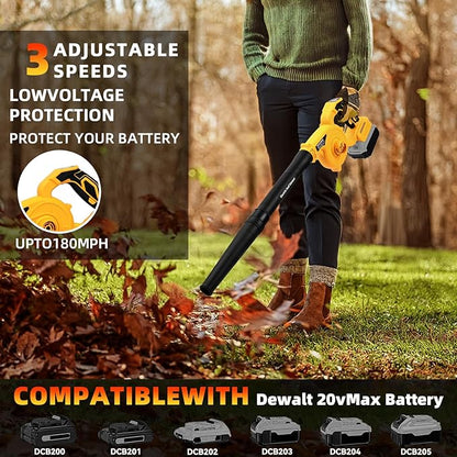 Leaf Blower Cordless for Dewalt Battery: 2-in-1 Portable Leaf Blower & Vacuum Cleaner for Dewalt 20V Max Battery, with Brushless Motor for Lawn Care/Dust/Pet Hair (Battery Not Included)