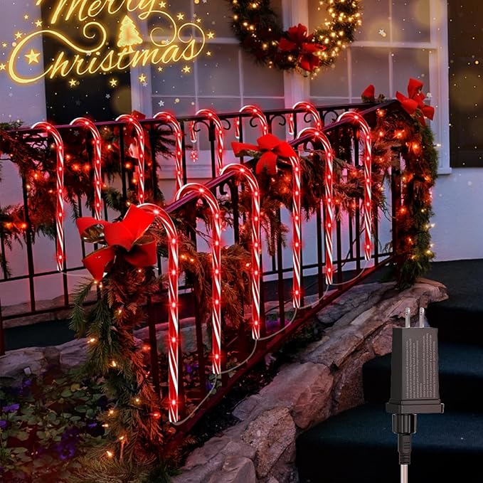 AOSEA Christmas Candy Cane Lights, Upgraded 80 Red LEDs Christmas Decorations Outdoor&Indoor, 10 Pack Waterproof Christmas Lights with 8 Lighting Modes for Pathway, Yard, Walkway, Lawn, Garden Decor