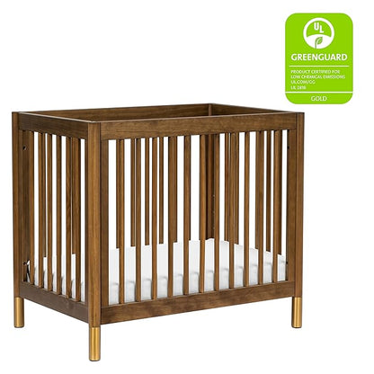 babyletto Gelato 4-in-1 Convertible Mini Crib in Natural Walnut and Brushed Gold Feet, Greenguard Gold Certified
