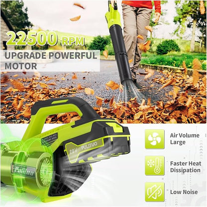 Leaf Blower 20V Leaf Blower Cordless with 4.0Ah Battery and Charger, High Power 400 CFM Electric Leaf Blower, Lightweight Handheld Cordless Blower for Lawn Care Yard Patio Garden Leaves Snow (Green)