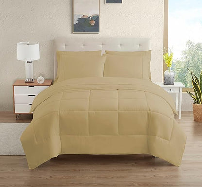 Dorm Room Essentials College Bedding Comforter Set 5 Piece Twin Size Bed in a Bag for College Students Boys and Girls, Twin, Camel