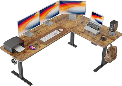 FEZIBO 75 Inches, Supports over 300mlbs, L Shaped Standing Desk Reversible, Electric Height Adjustable Corner Stand up Desk, Sit Stand Desk Computer Workstation, Black Frame/Rustic Brown Top