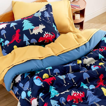 SLEEP ZONE Kids Twin Bedding Comforter Set - Super Cute & Soft Kids Bedding 5 Pieces Set with Comforter, Sheet, Pillowcase & Sham (Dinosaur Land)