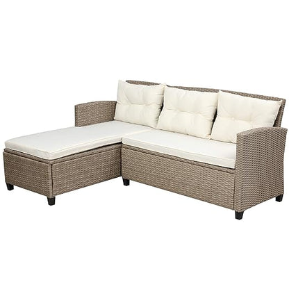 Patio Furniture Sets, 4 Pcs Outdoor Conversation Set All Weather Wicker Ratten Sectional Sofa with 2-Seater Sofá and lounge Couch&Chair, Coffee Table, Seat Cushions, fit for Yard Garden Porch