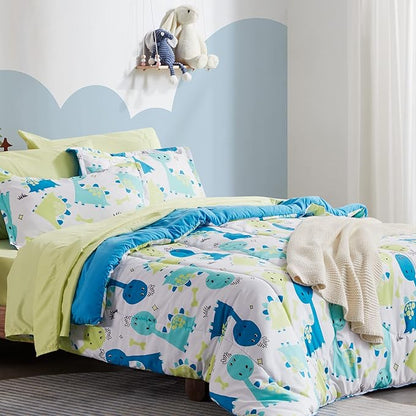 SLEEP ZONE Kids Bedding Twin Comforter Set - Cute Printed for Boys, Girls, Teens, Super Soft, Fade Resistant, Cute Dino, Twin