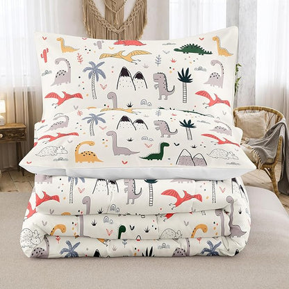 NINENINE Dinosaur Bedding Set for Kids,Twin Bedding Sets for Girls Kids,Dinosaur Comforter Sets for Girls,Cute Bedding Sets with 1 Comforter 1 Pillowcase