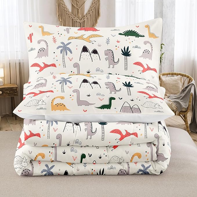 NINENINE Dinosaur Comforter Sets for Girls,Queen Size Bedding Sets for Girls Kids,Dinosaur Bedding Sets Cute Bed Sets with 1 Comforter 2 Pillowcases