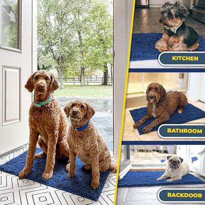 Muddy Mat® Shown on TV – Super Absorbent Microfiber Dog Door Mat for Muddy Paws, Non-Slip Washable Pet Rug, Quick Dry Chenille Entryway Carpet, Machine Washable Indoor Outdoor mat, Navy Blue 59"x24"