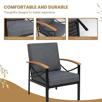 Shintenchi 3 Piece Metal Outdoor Patio Furniture Set, Modern Outdoor Metal Chairs Conversation Furniture Set with Coffee Table for Patio,Backyard,Balcony, Poolside (Dark Grey)