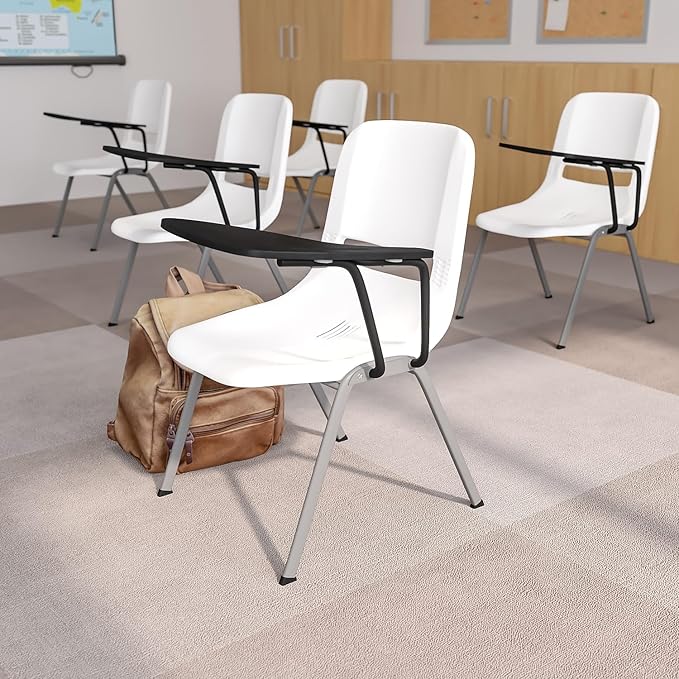 Flash Furniture White Ergonomic Shell Chair with Left Handed Flip-Up Tablet Arm