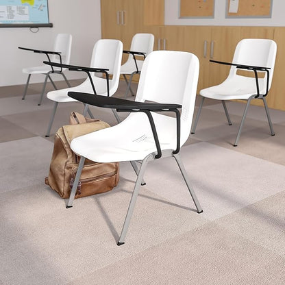 Flash Furniture White Ergonomic Shell Chair with Left Handed Flip-Up Tablet Arm
