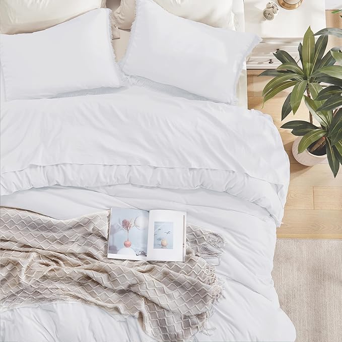 Andency White Comforter Set Twin Size, 2 Pieces Boho Lightweight Tassel Bedding Comforter Sets, All Season Soft Fluffy Fringe Bed Set (66x90In Comforter & 1 Pillowcase)