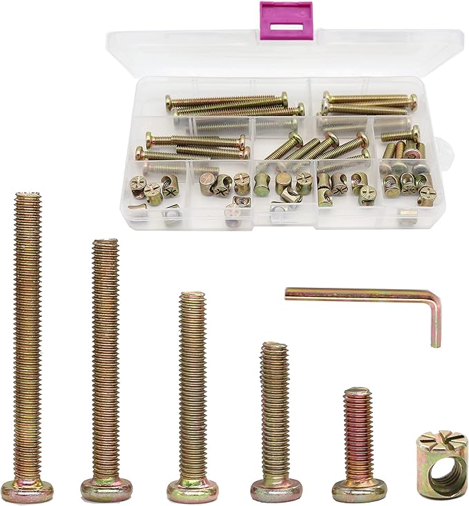 Crib Bolts Replacement Kit, cSeao 50pcs Zinc Plated M6 Socket Cap Screws Barrel Nuts for Crib Cot Chairs Furniture Bed, M6x15mm/25mm/35mm/45mm/55mm