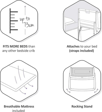 SnuzPod4, Bassinet Bedside Sleeper - Safe and Comfortable Baby Crib and Bed, 3D Breathable Mattress, Fits Bed with Adjustable Max. Height of 28.5”, Machine Washable Mesh Liner (Natural)