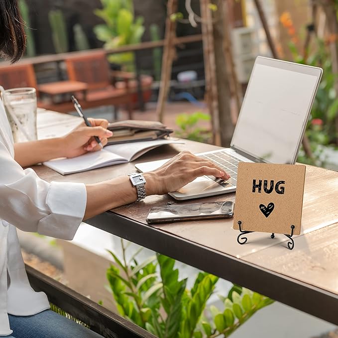 Hug - Home Office Desk Decor Wood Plaque with Stand, Love You Gifts, Thinking of You Gifts for Women Friends Girlfriend Boyfriend Mom Sisters - A03