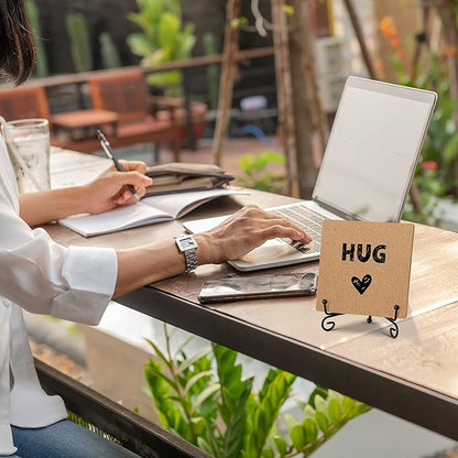 Hug - Home Office Desk Decor Wood Plaque with Stand, Love You Gifts, Thinking of You Gifts for Women Friends Girlfriend Boyfriend Mom Sisters - A03
