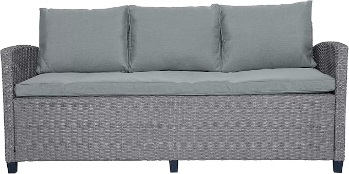 6-Piece Patio Furniture Set with Dining Table, Outdoor Garden Sectional Sofa, All-Weather Wicker Conversation Couch with Chairs, Stools and Cushions, Onesize, Gray Rattan