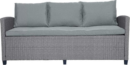 6-Piece Patio Furniture Set with Dining Table, Outdoor Garden Sectional Sofa, All-Weather Wicker Conversation Couch with Chairs, Stools and Cushions, Onesize, Gray Rattan