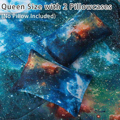 Litanika 3D Galaxy Comforter Queen(90x90lnch), 3 Pieces(1 Galaxy Comforter, 2 Pillowcases), Universe Nebula Outer Space Comforter, Microfiber Bedding Set for Boys Kids