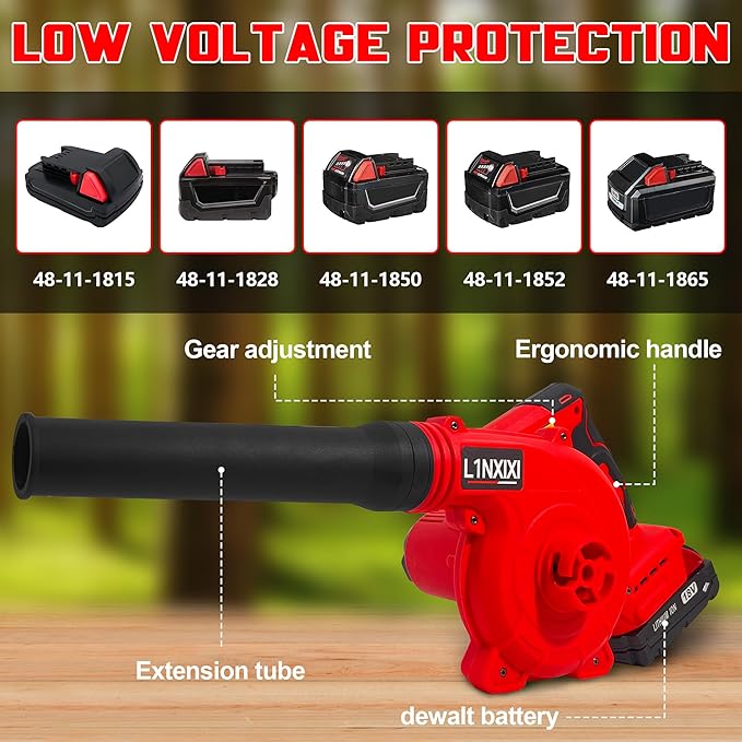 Cordless Leaf Blower for Milwaukee M18 Battery,2-in-1 Handle Electric Blower + Vacuum Cleaner, 6 Variable Speed Up to 180MPH,Electric Jobsite Air Blower with Brushless Motor (Only Tools)
