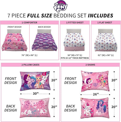 Franco Kids Bedding Super Soft Comforter and Sheet Set with Sham, 7 Piece Full Size, My Little Pony