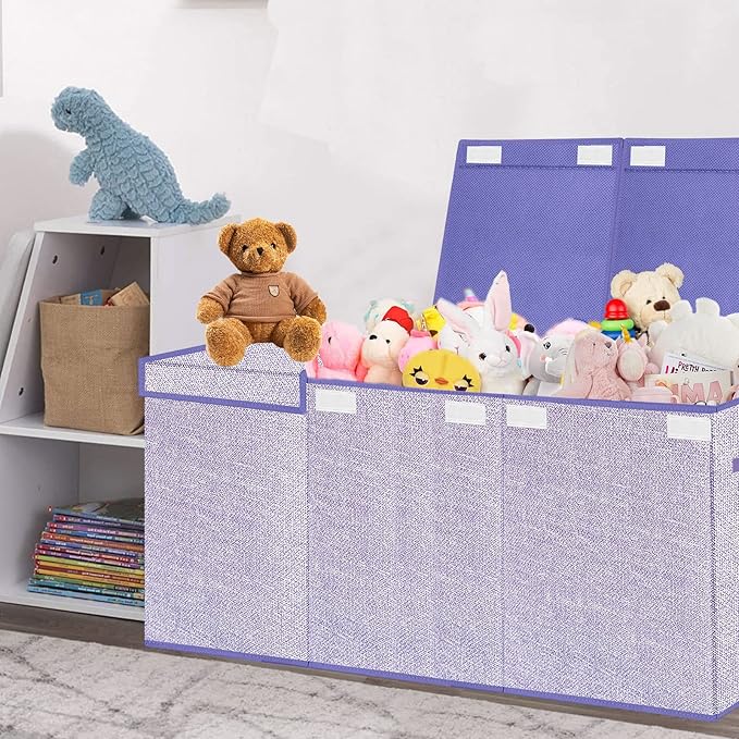 Toy Storage Box for Kids,Extra Large Toy Box Chest with Lids,Foldable Toy Organizers and Storage Bins with Handles for Nursery,Home,Office 35.8"x12.6"x16"(Purple)