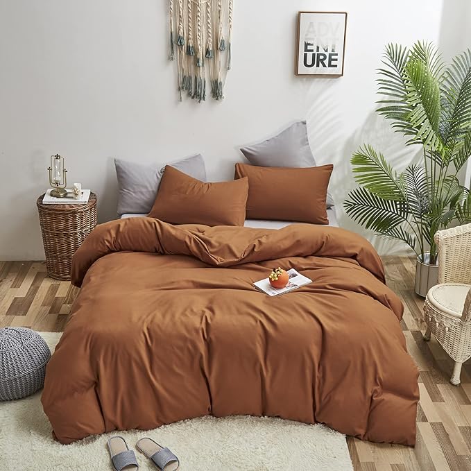 Pumpkin Color Comforter Sets Cinnamon Color Bedding Set King 3 PCs Pumpkin Comforter Sets Women Breathable Soft Burnt Orange Bedroom Collection Solid Rust Color Adults Pumpkin Bedding King