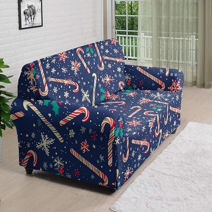 FKELYI Christmas Easy Going Stretch Sofa Slipcover Blue Candy Cane Furniture Protector Easy Going Stretch Sofa Slipcovers with Elastic Bottom L