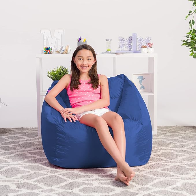 Posh Creations Structured Comfy Seat for Playrooms and Bedrooms, Large Bean Bag Chair, Coronado Chair, Navy