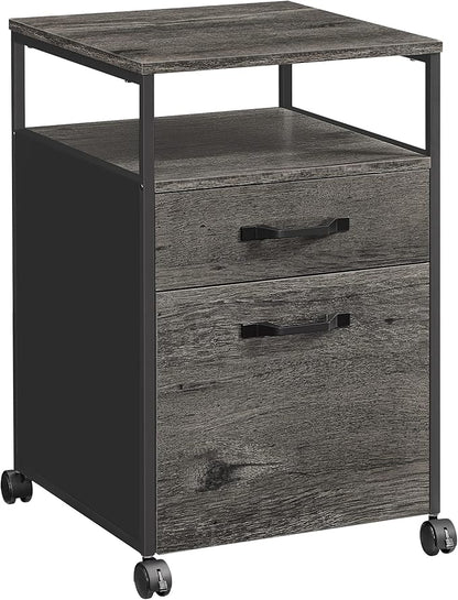 VASAGLE File Cabinet, Mobile Filing Cabinet with Wheels, 2 Drawers, Open Shelf, for A4, Letter Size, Hanging File Folders, Charcoal Gray and Black UOFC071B04