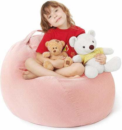 EXQ Home Stuffed Animal Storage Kids Bean Bag Chair Cover (No Filler) Washable Ultra Soft Corduroy Pink Bean Bag Cover for Organizing Plush Toys or Textile, Sack Bean Bag for Adults, Teens